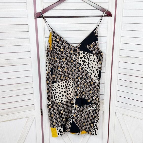 Topshop Patchwork Floral Animal Print Crepe Romper Yellow Black 6 - Picture 10 of 14